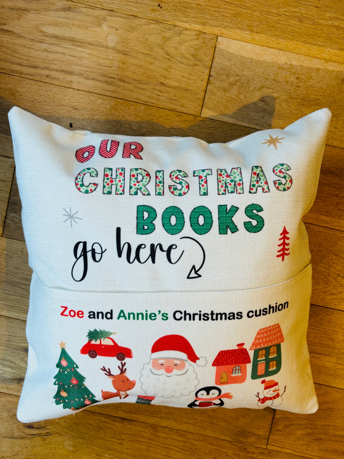 Christmas reading cushion - with pocket for gifting a book!