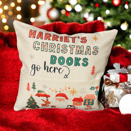 Christmas reading cushion - with pocket for gifting a book!