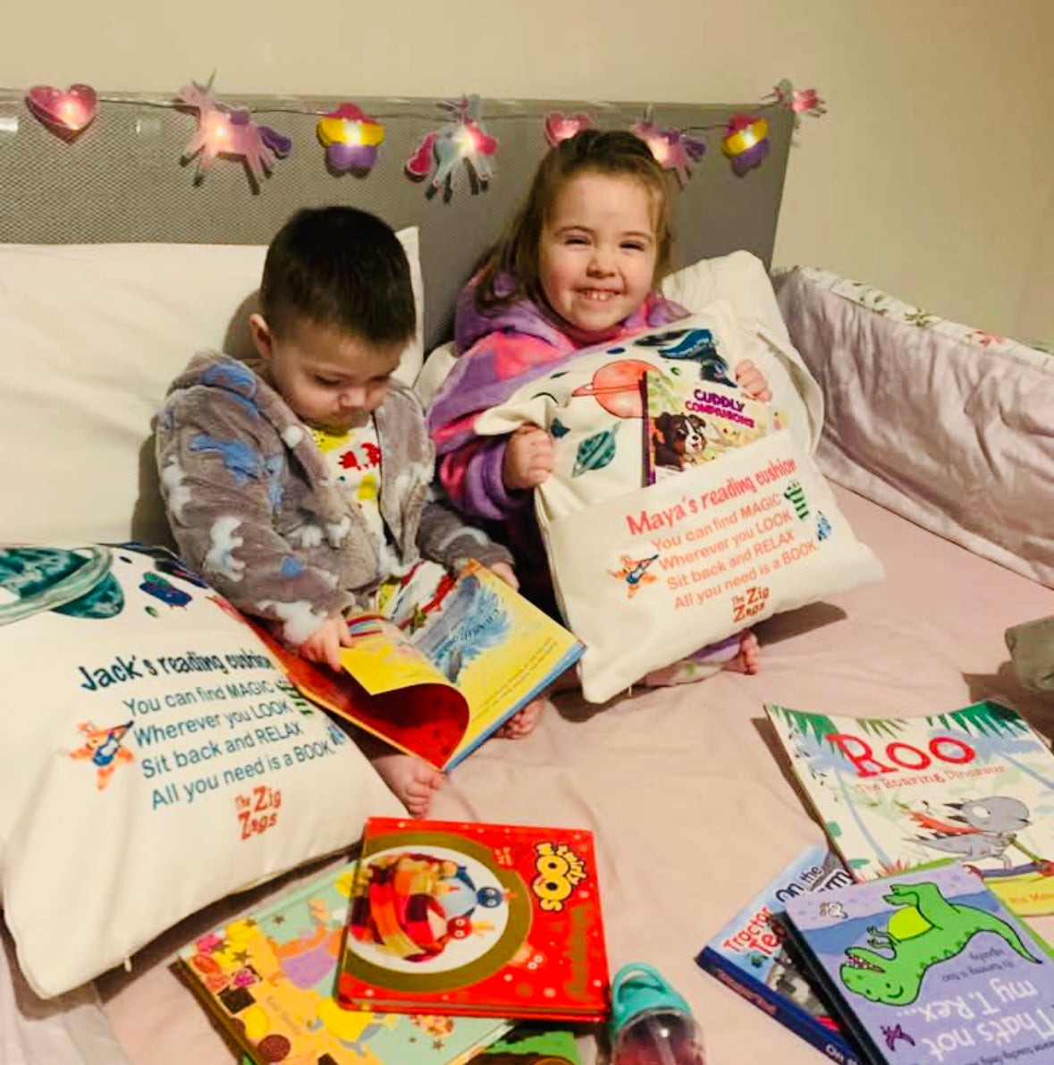 'The Zig Zags' personalised reading cushion