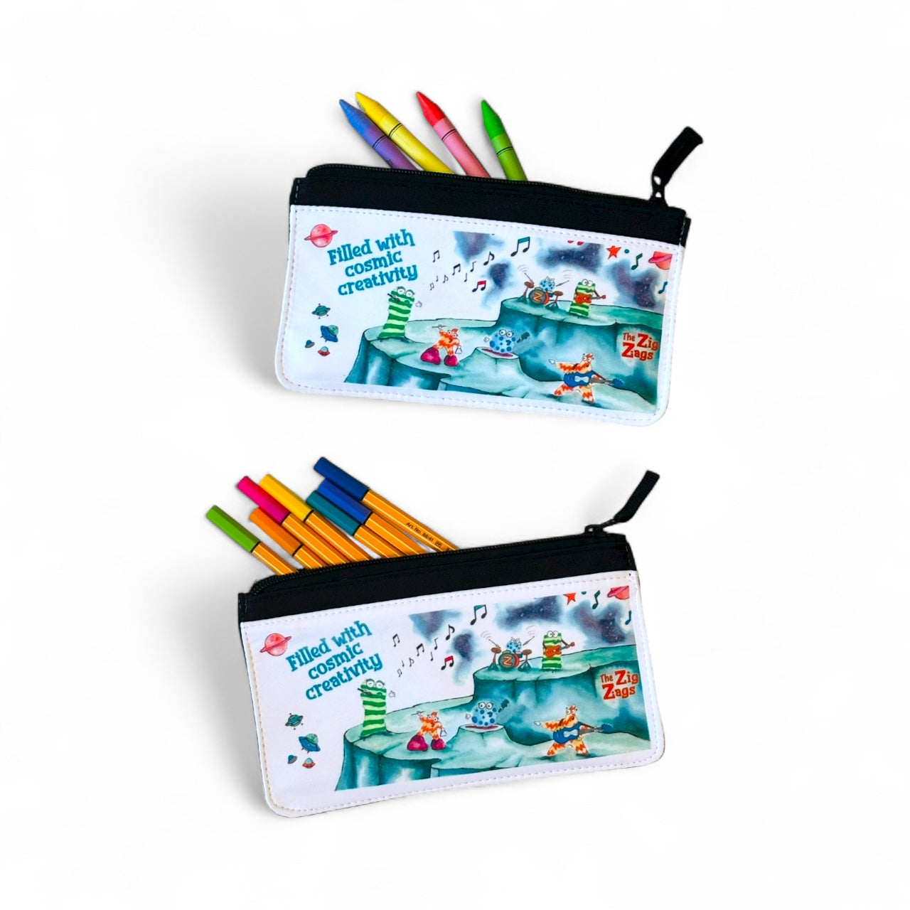 Zig Zags fabric pencil case - 'full of cosmic creativity'!