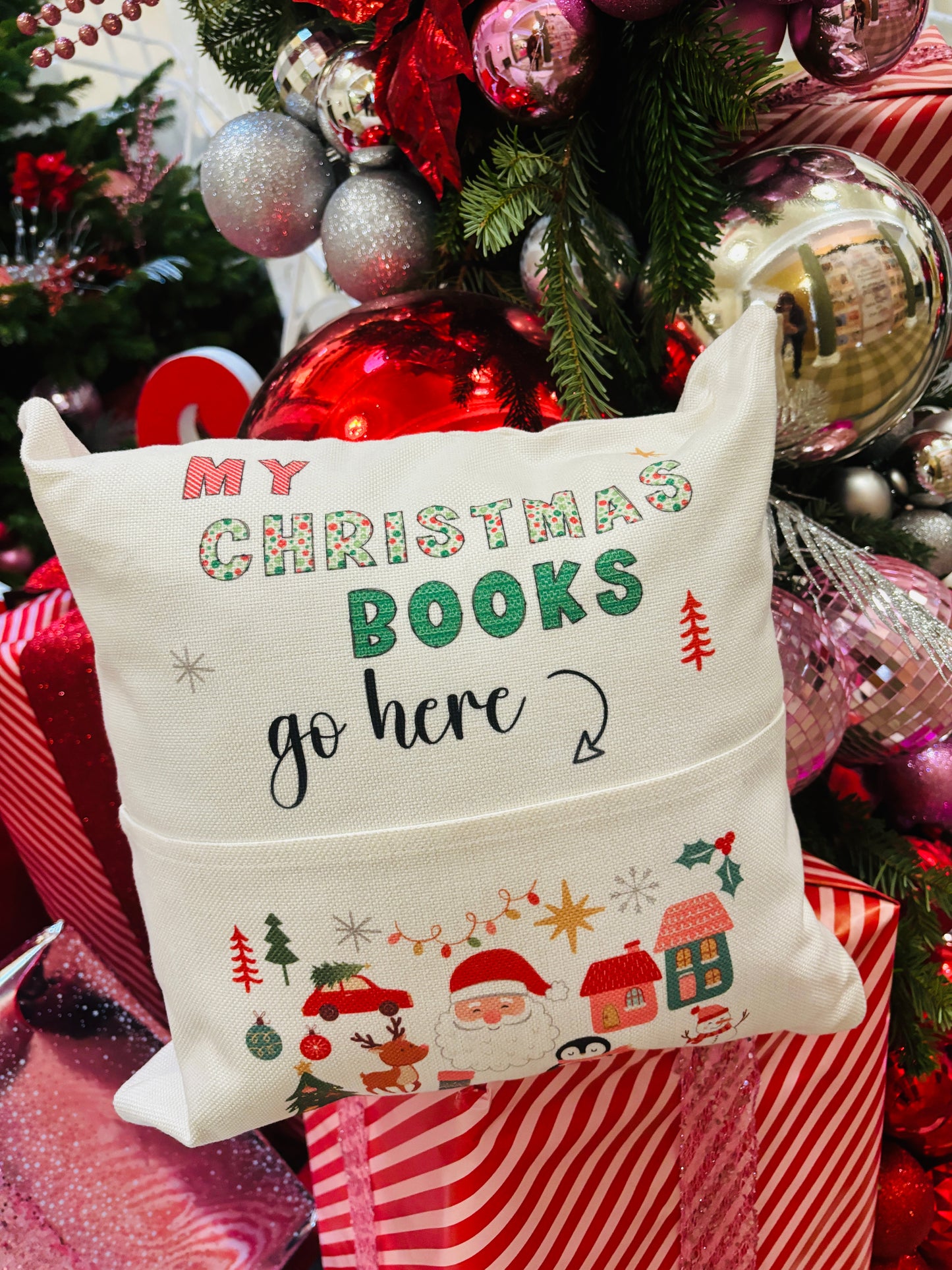 Christmas reading cushion - with pocket for gifting a book!
