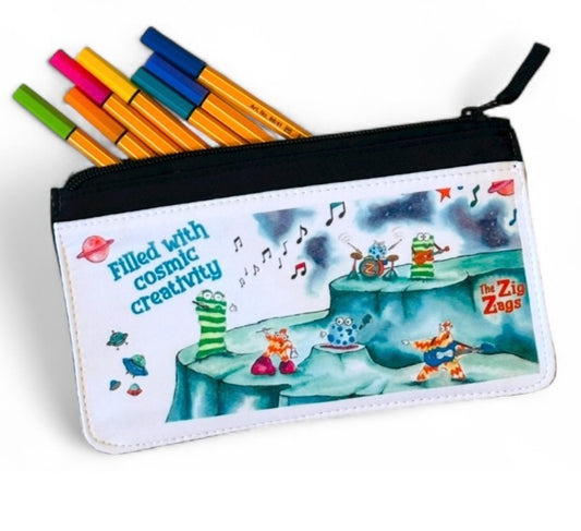 Zig Zags fabric pencil case - 'full of cosmic creativity'!