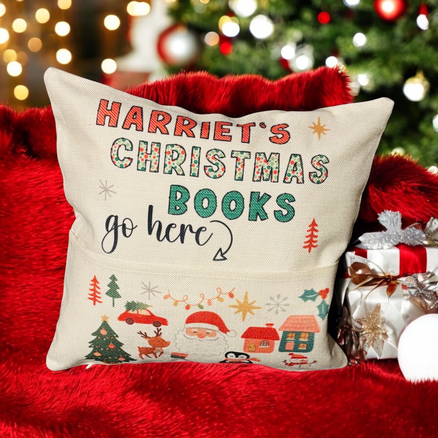 Christmas reading cushion - with pocket for gifting a book!